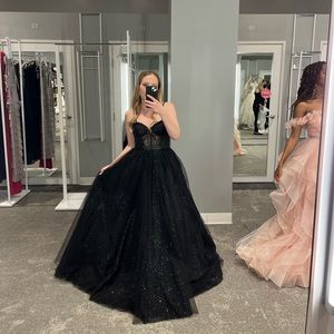 Black Tulle Lace Corset Prom Dress